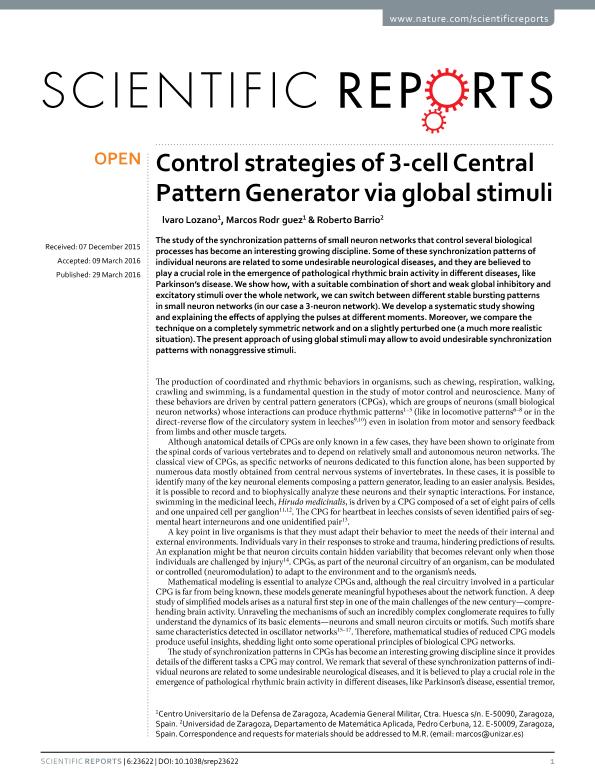 Control strategies of 3-cell Central Pattern Generator via global stimuli