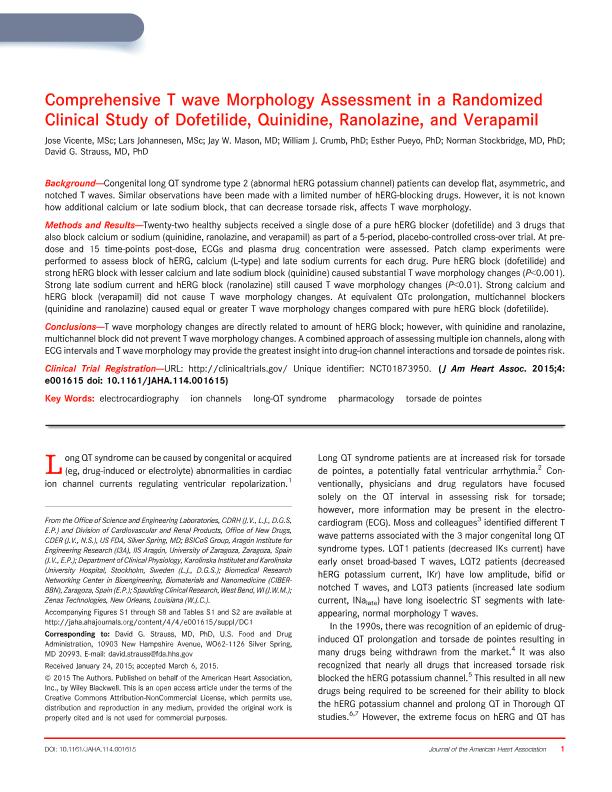 Comprehensive T wave Morphology Assessment in a Randomized Clinical Study of Dofetilide, Quinidine, Ranolazine, and Verapamil