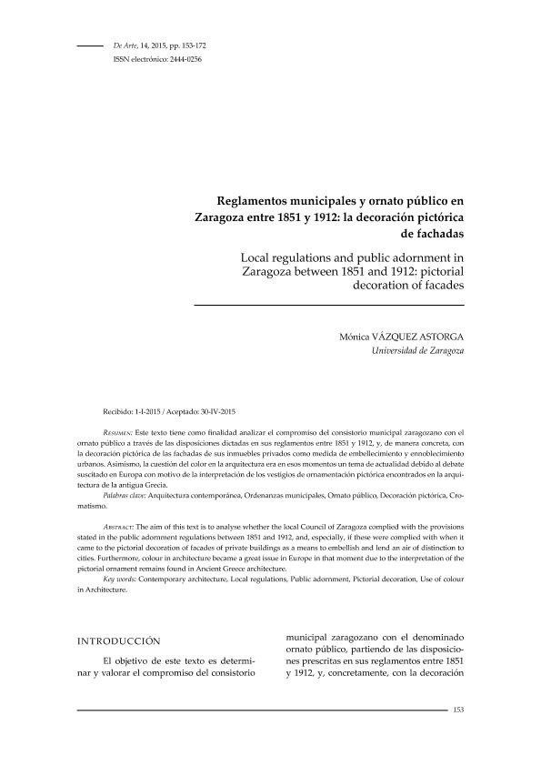 Reglamentos municipales y ornato público en Zaragoza entre 1851 y 1912: la decoración pictórica de fachadas