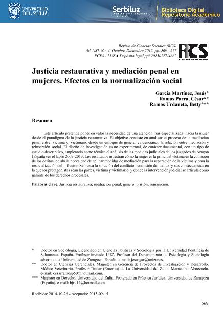 Justicia Restaurativa y mediación penal en mujeres. Efectos  en la normalización social