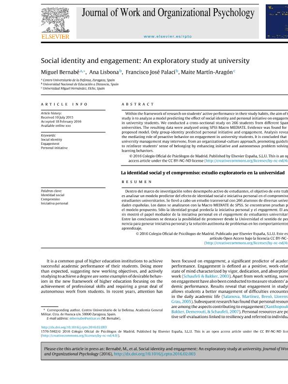 Social identity and engagement: exploratory study on university