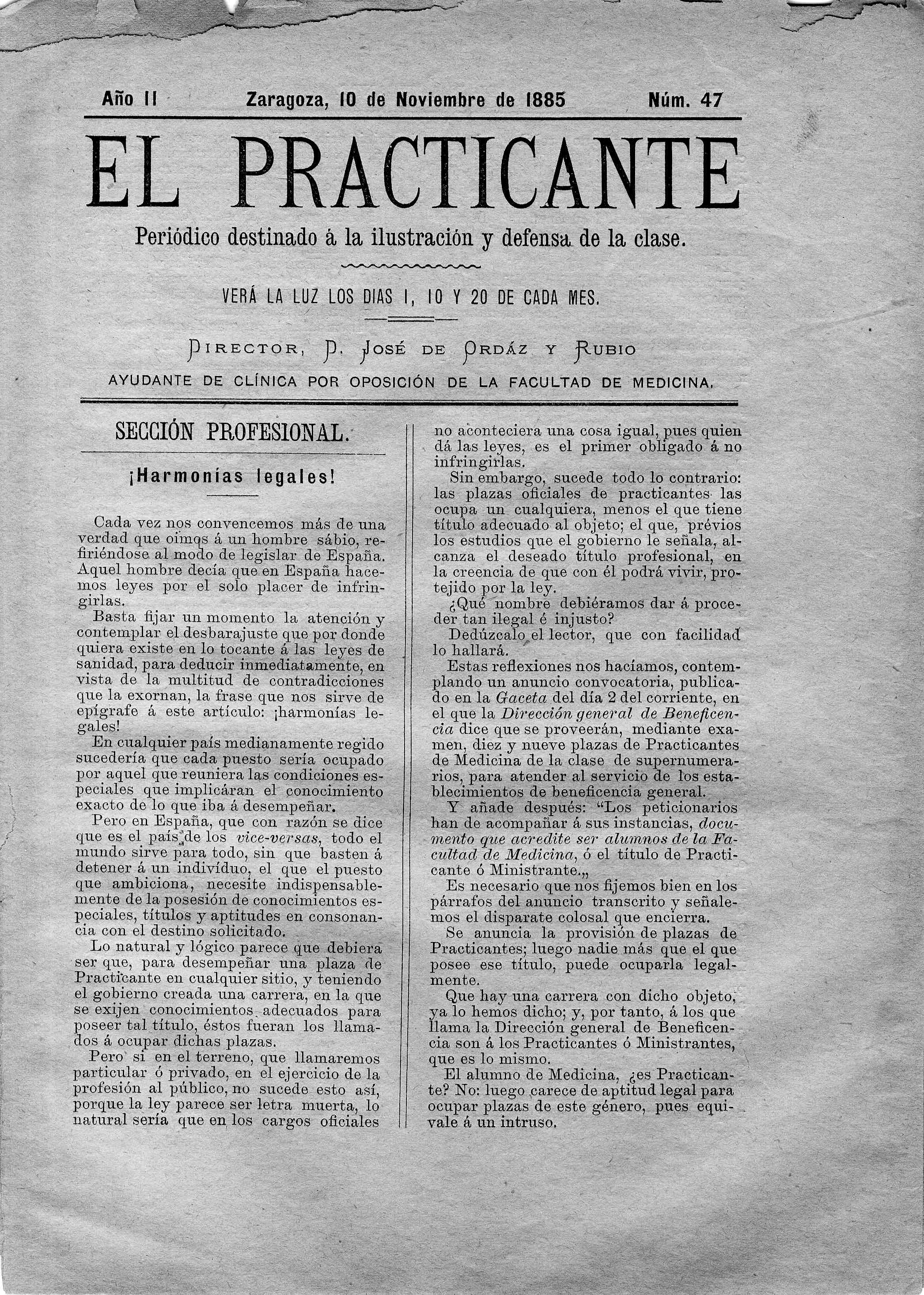 El Practicante, Año II, n. 47, (1885)