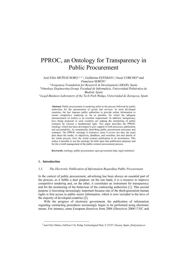 PPROC, an ontology for transparency in'public procurement