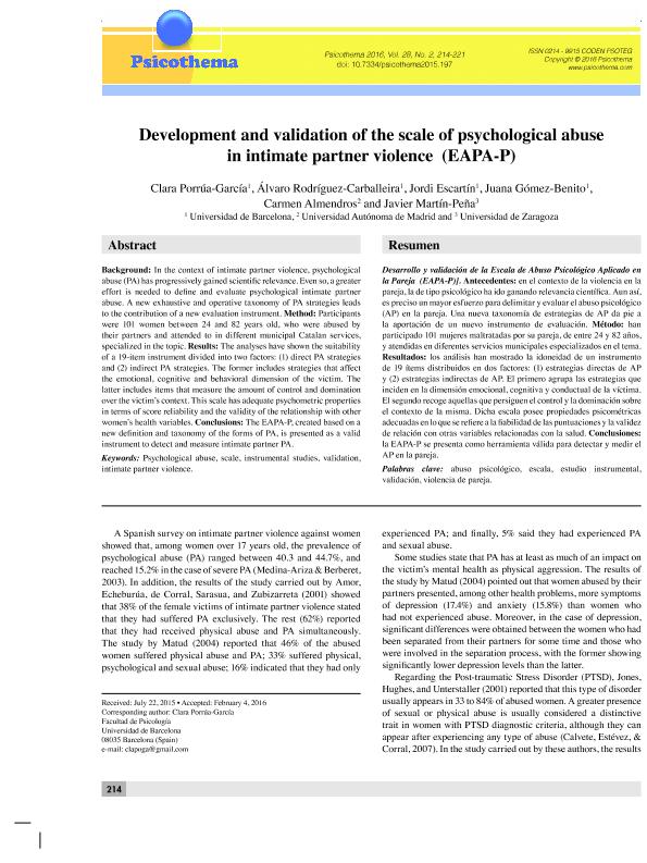Development and validation of the scale of psychological abuse in intimate partner violence (EAPA-P)
