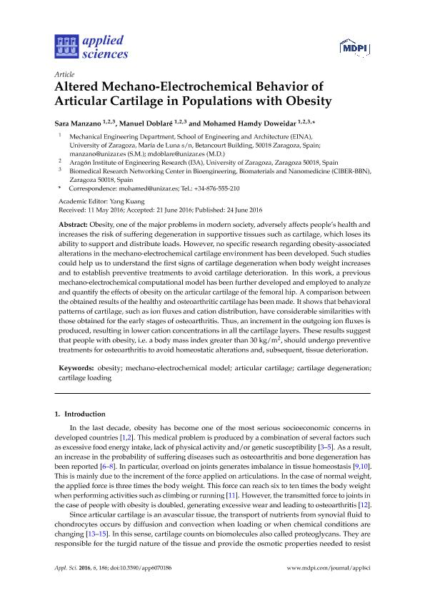 Altered Mechano-Electrochemical Behavior of Articular Cartilage in Populations with Obesity