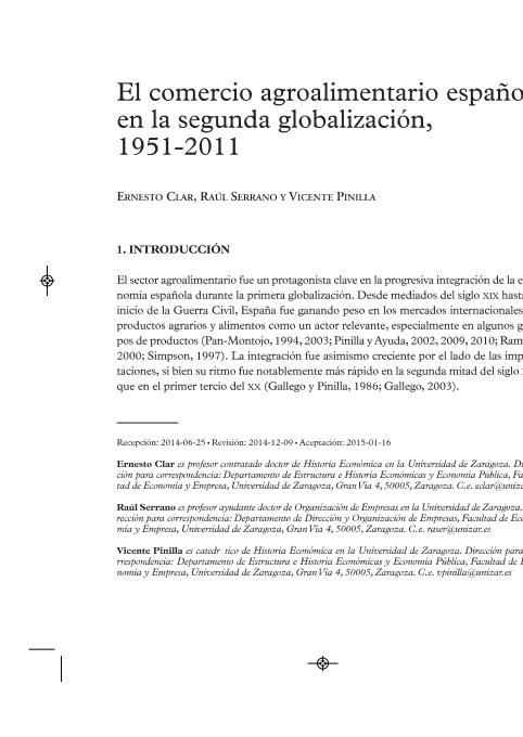 El comercio agroalimentario español en la segunda globalización, 1951-2011