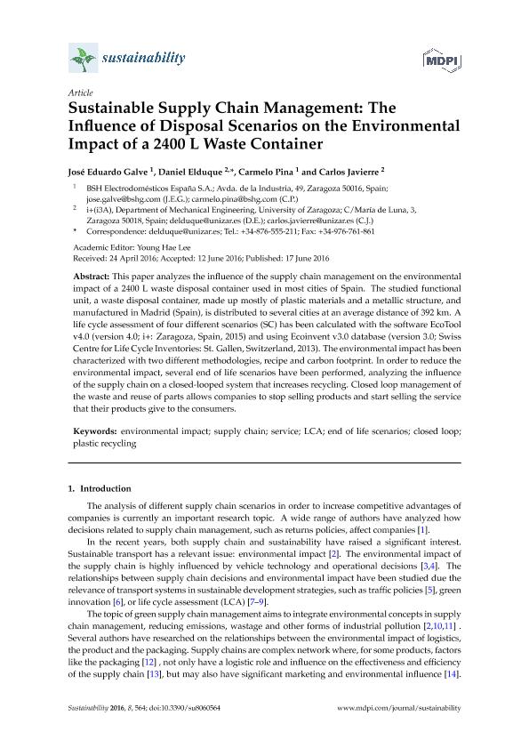 Sustainable supply chain management: The influence of disposal scenarios on the environmental impact of a 2400 L waste container