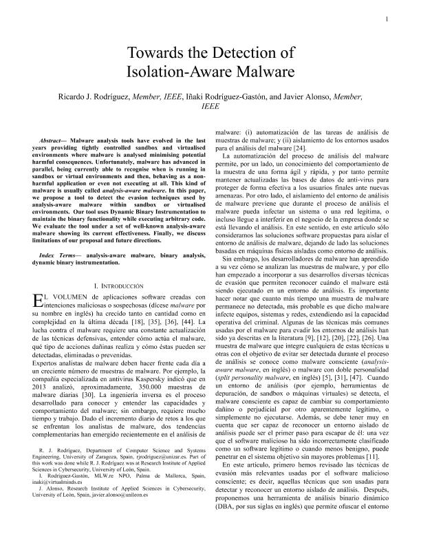 Towards the detection of isolation-aware malware