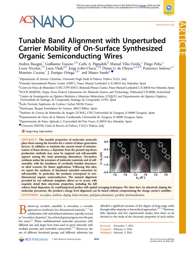 Tunable Band Alignment with Unperturbed Carrier Mobility of On-Surface Synthesized Organic Semiconducting Wires