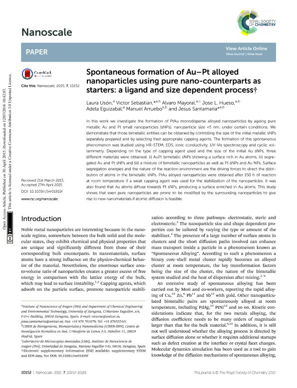 Spontaneous formation of Au-Pt alloyed nanoparticles using pure nano-counterparts as starters: a ligand and size dependent process