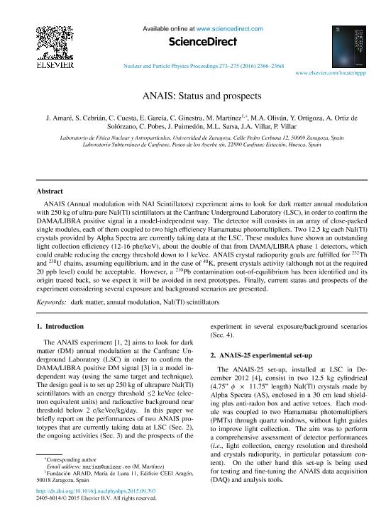 ANAIS: Status and prospects
