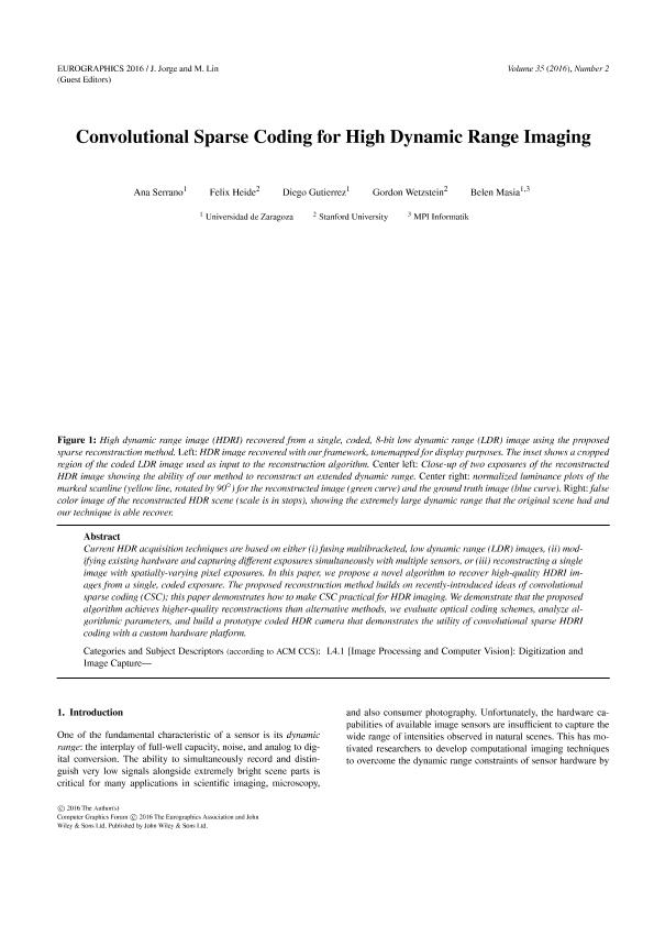 Convolutional sparse coding for high dynamic range imaging