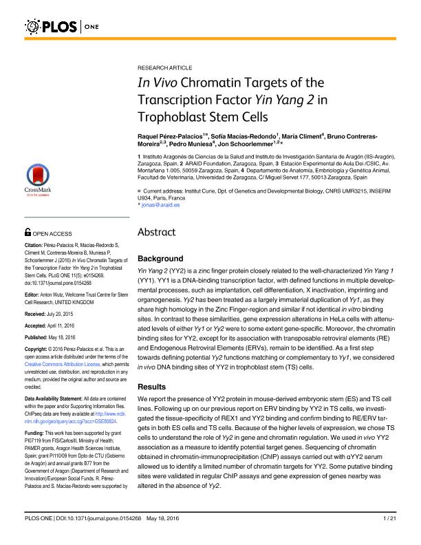 In vivo chromatin targets of the transcription factor Yin Yang 2 in trophoblast stem cells