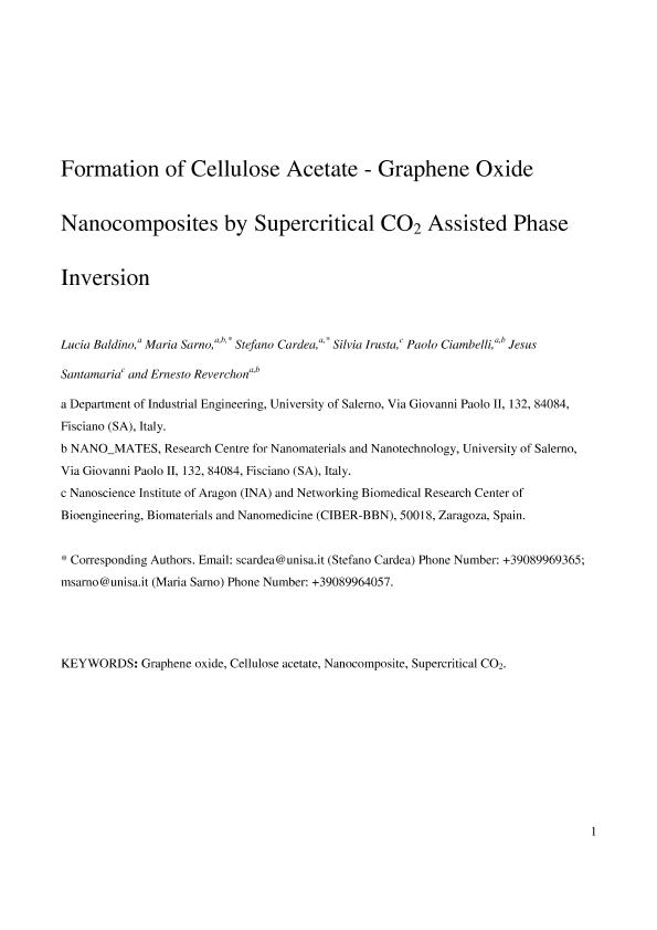Formation of cellulose acetate-graphene oxide nanocomposites by supercritical CO2 assisted phase inversion