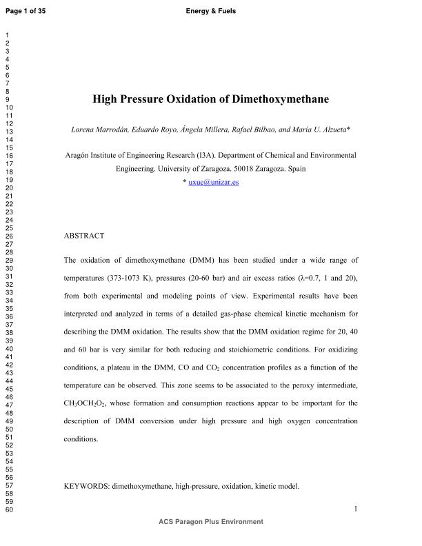 High pressure oxidation of dimethoxymethane