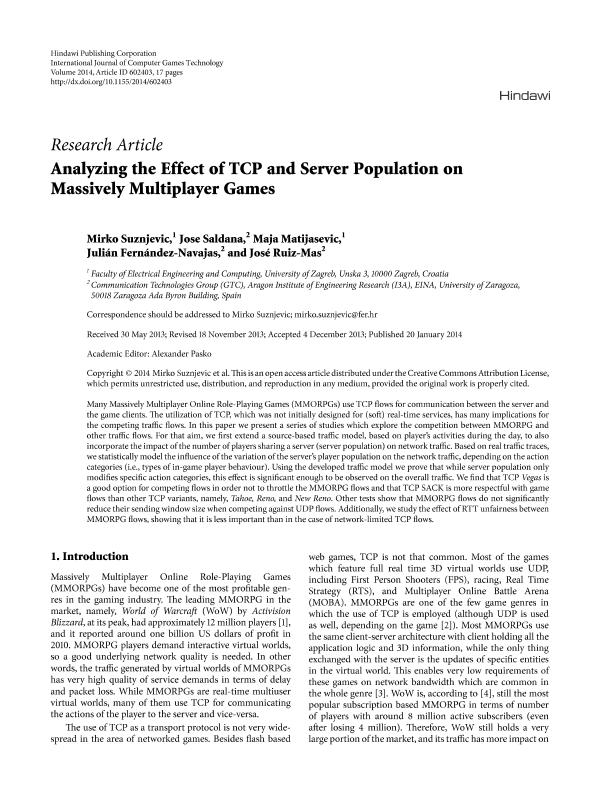 Analyzing the effect of tcp and server population on massively multiplayer games