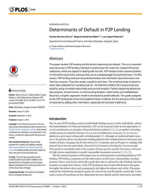 Determinants of default in P2P lending