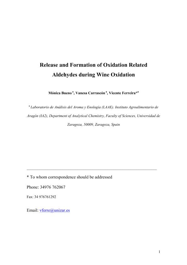 Release and Formation of Oxidation-Related Aldehydes during Wine Oxidation