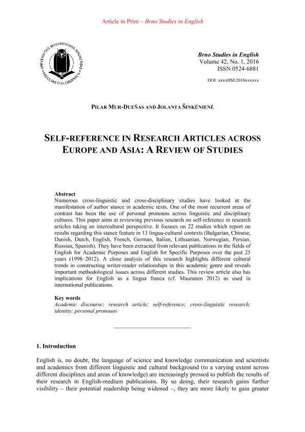 Self-reference in research articles across Europe and Asia: A review of studies