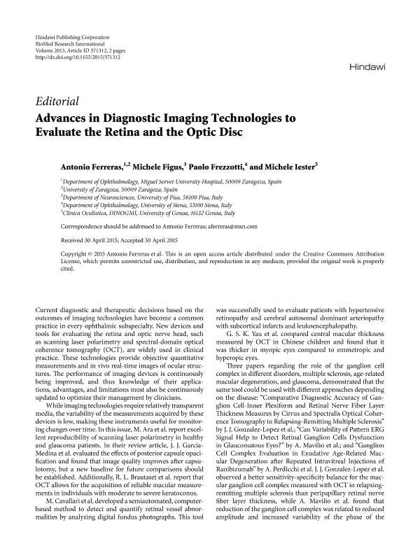 Advances in diagnostic imaging technologies to evaluate the retina and the optic disc