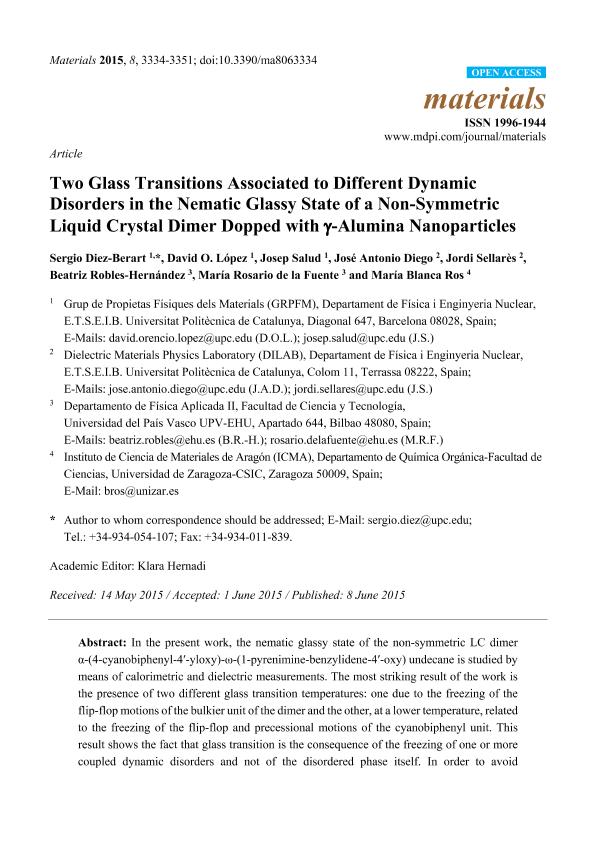 Two glass transitions associated to different dynamic disorders in the nematic glassy state of a non-symmetric liquid crystal dimer dopped with gamma-alumina nanoparticles