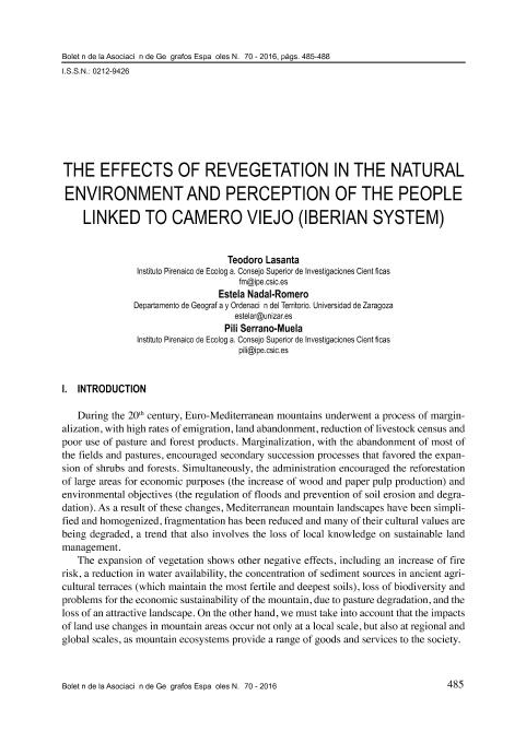 The effects of revegetation in the natural environment and perception of the people linked to Camero Viejo (Iberian System)