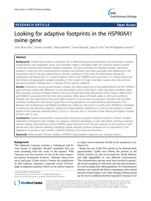 Looking for adaptive footprints in the HSP90AA1 ovine gene Genome evolution and evolutionary systems biology