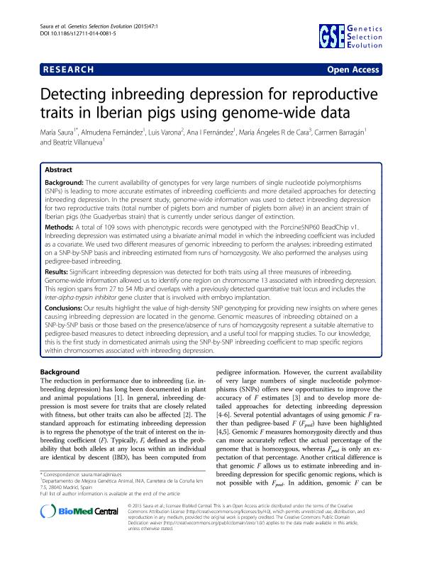 Detecting inbreeding depression for reproductive traits in Iberian pigs using genome-wide data