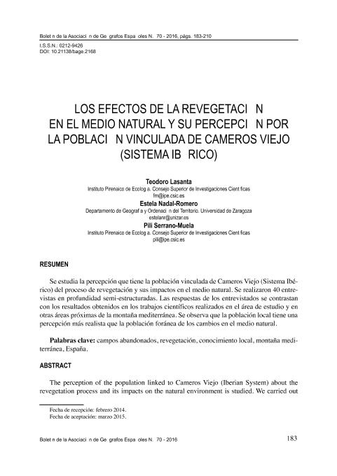 Los efectos de la revegetación en el medio natural y su percepción por la población vinculada de cameros viejo (Sistema Ibérico)