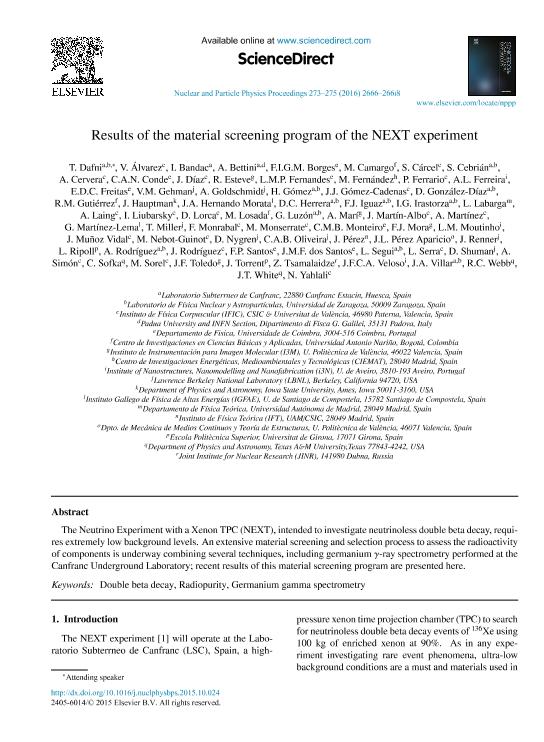 Results of the material screening program of the NEXT experiment