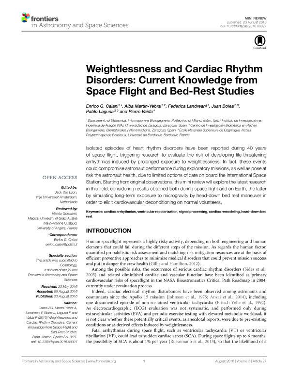 Weightlessness and Cardiac Rhythm Disorders: Current Knowledge from Space Flight and Bed-Rest Studies
