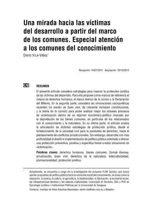 Una mirada hacia las víctimas del desarrollo a partir del marco de los comunes. Especial atención a los comunes del conocimiento