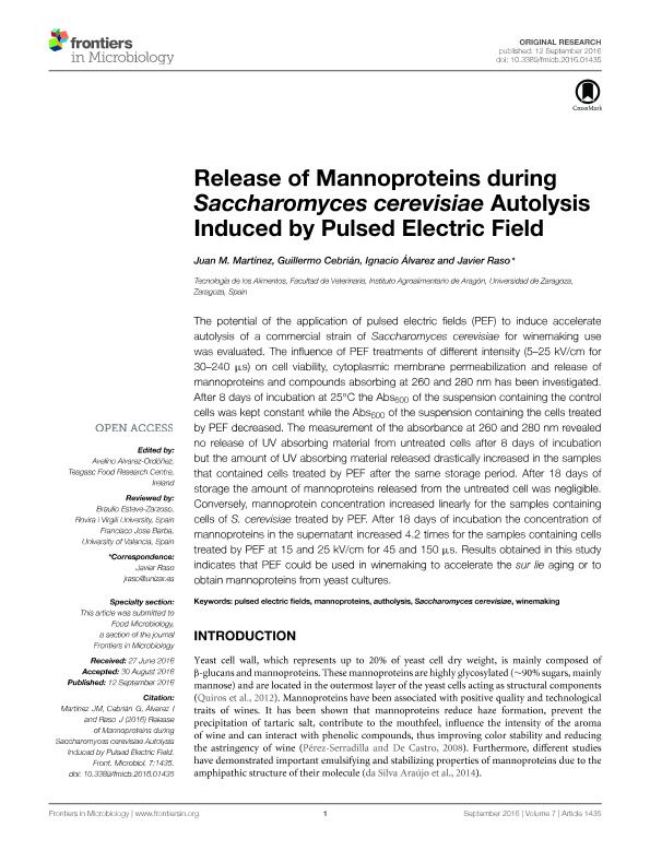 Release of mannoproteins during Saccharomyces cerevisiae autolysis induced by pulsed electric field