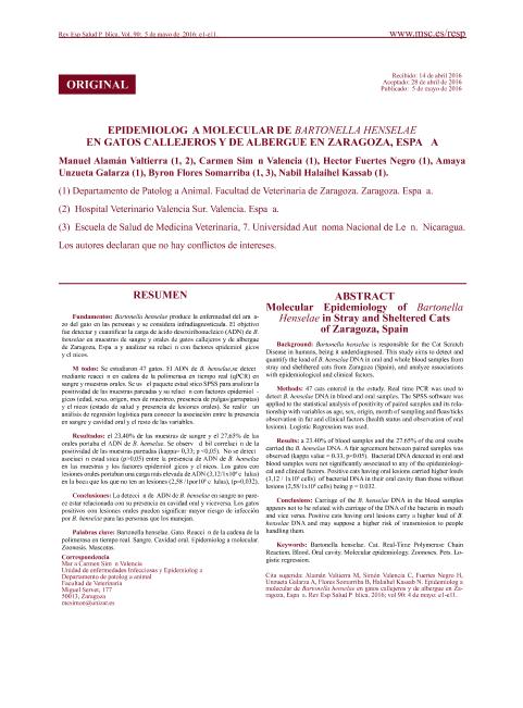 Epidemiología molecular de Bartonella henselae en gatos callejeros y de albergue en Zaragoza, España