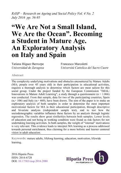 “We Are Not a Small Island, We Are the Ocean”. Becoming a Student in Mature Age. An Exploratory Analysis on Italy and Spain