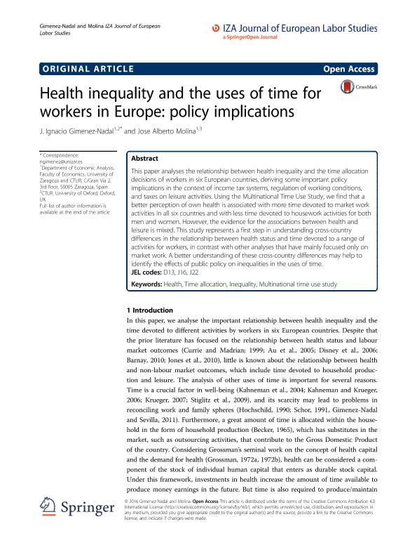 Health inequality and the uses of time for workers in Europe: policy implications