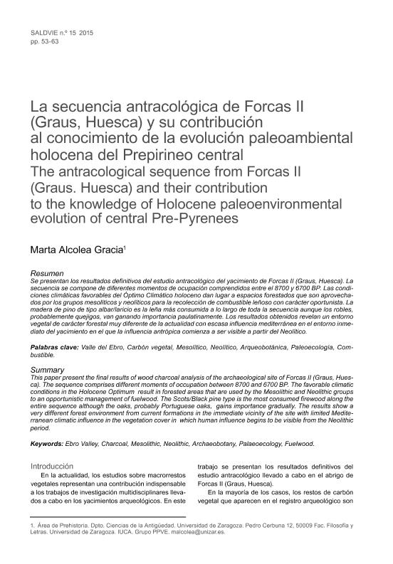 La secuencia antracológica de Forcas II (Graus, Huesca) y su contribución al conocimiento de la evolución paleoambiental holocena del Prepirineo central