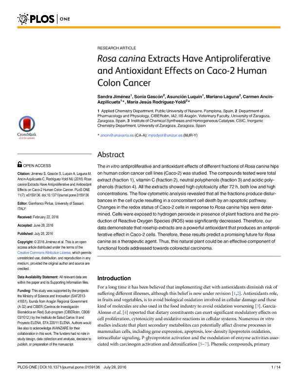Rosa canina extracts have antiproliferative and antioxidant effects on caco-2 human colon cancer