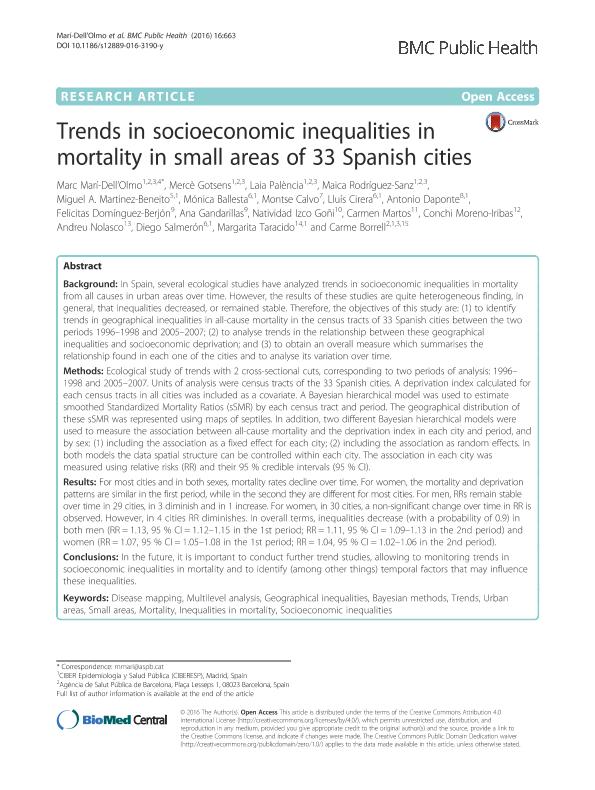 Trends in socioeconomic inequalities in mortality in small areas of 33 Spanish cities
