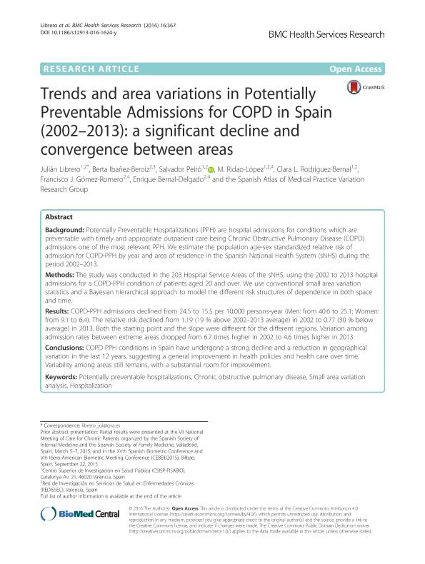 Trends and area variations in Potentially Preventable Admissions for COPD in Spain (2002-2013): A significant decline and convergence between areas