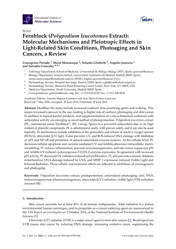 Fernblock (Polypodium leucotomos extract): Molecular mechanisms and pleiotropic effects in light-related skin conditions, photoaging and skin cancers, a review