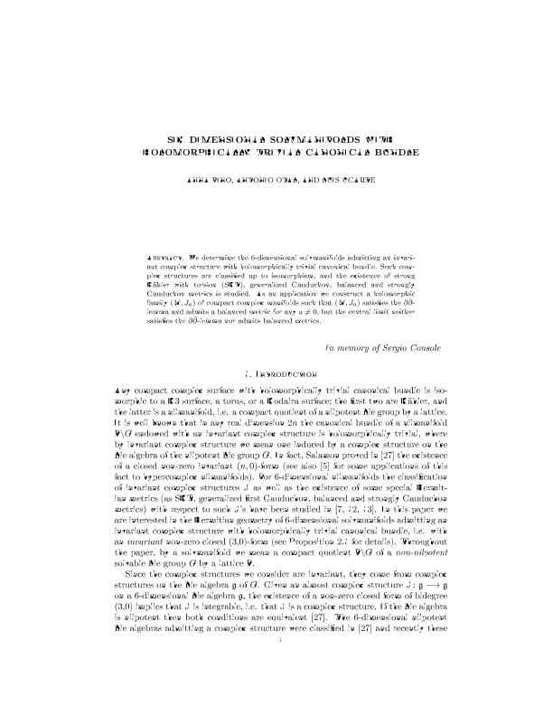 Six-Dimensional Solvmanifolds with Holomorphically Trivial Canonical Bundle