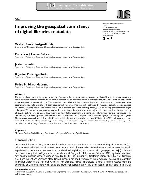 Improving the geospatial consistency of digital libraries metadata