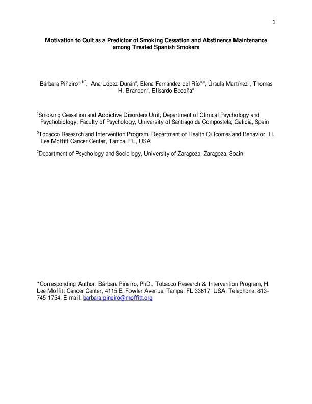 Motivation to quit as a predictor of smoking cessation and abstinence maintenance among treated Spanish smokers