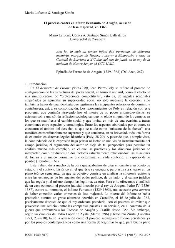 El proceso contra el infante Fernando de Aragón, acusado de lesa majestad, en 1363