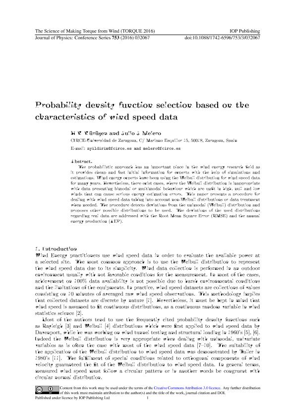 Probability density function selection based on the characteristics of wind speed data