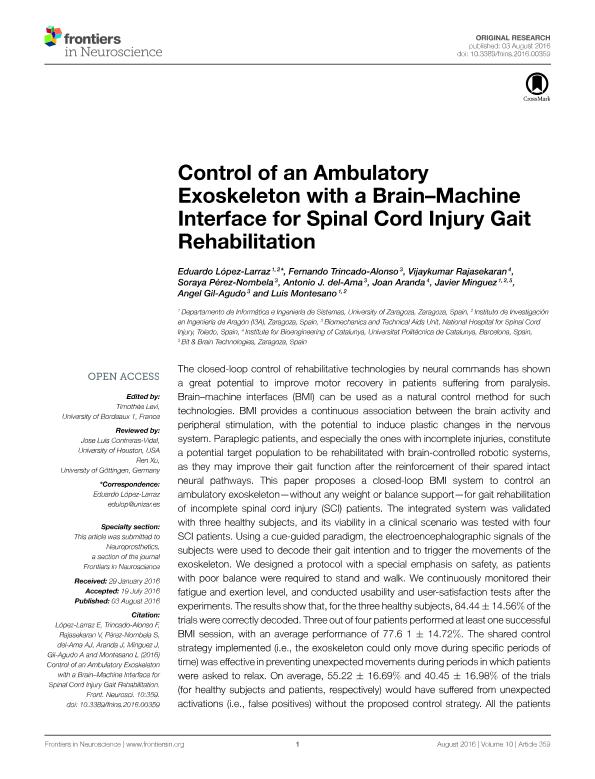 Control of an ambulatory exoskeleton with a brain-machine interface for spinal cord injury gait rehabilitation