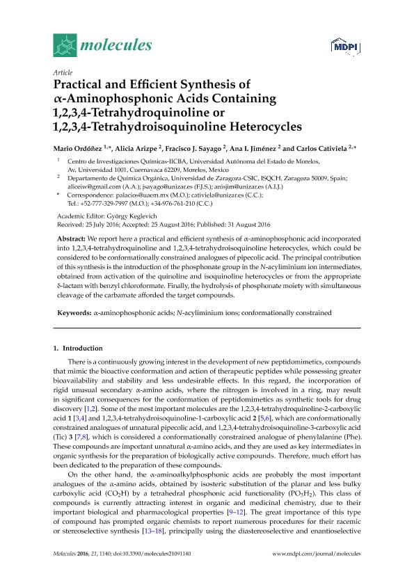 Practical and efficient synthesis of a-Aminophosphonic acids containing 1, 2, 3, 4-Tetrahydroquinoline or 1, 2, 3, 4-Tetrahydroisoquinoline heterocycles