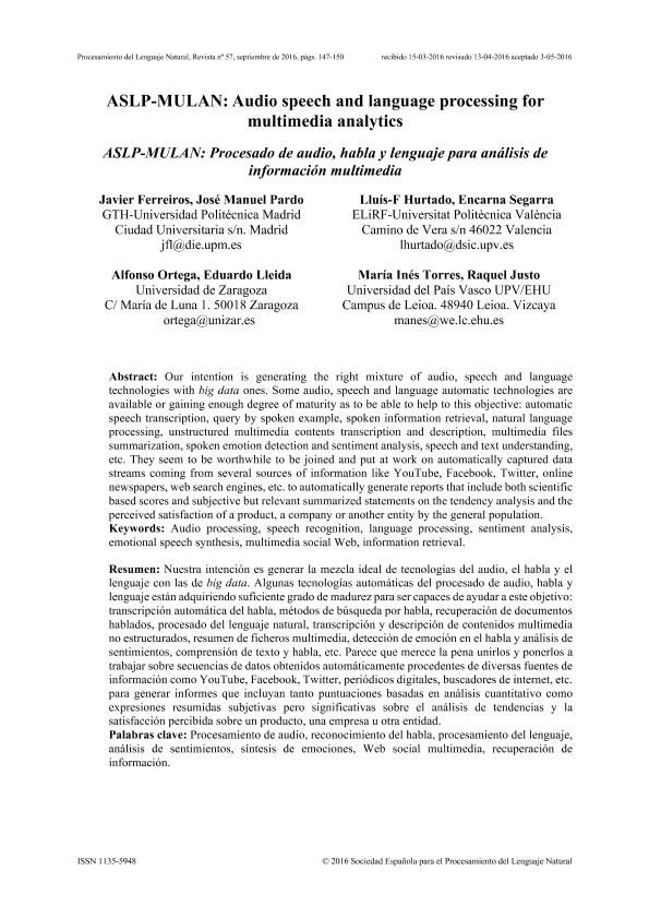 ASLP-MULAN: Audio speech and language processing for multimedia analytics