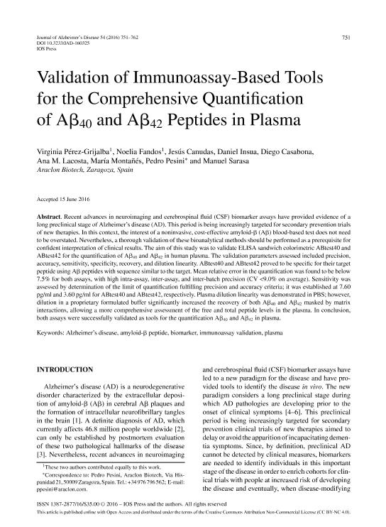 Validation of Immunoassay-Based Tools for the Comprehensive Quantification of Aß40 and Aß42 Peptides in Plasma